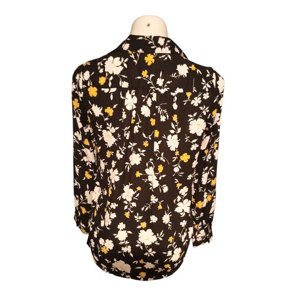 Ann Taylor Women's Petite Black Floral Print Chiffon Pockets Tunic Size XSP - Picture 3 of 10